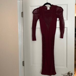 Red Berry Long Sleeve Open Knit Dress